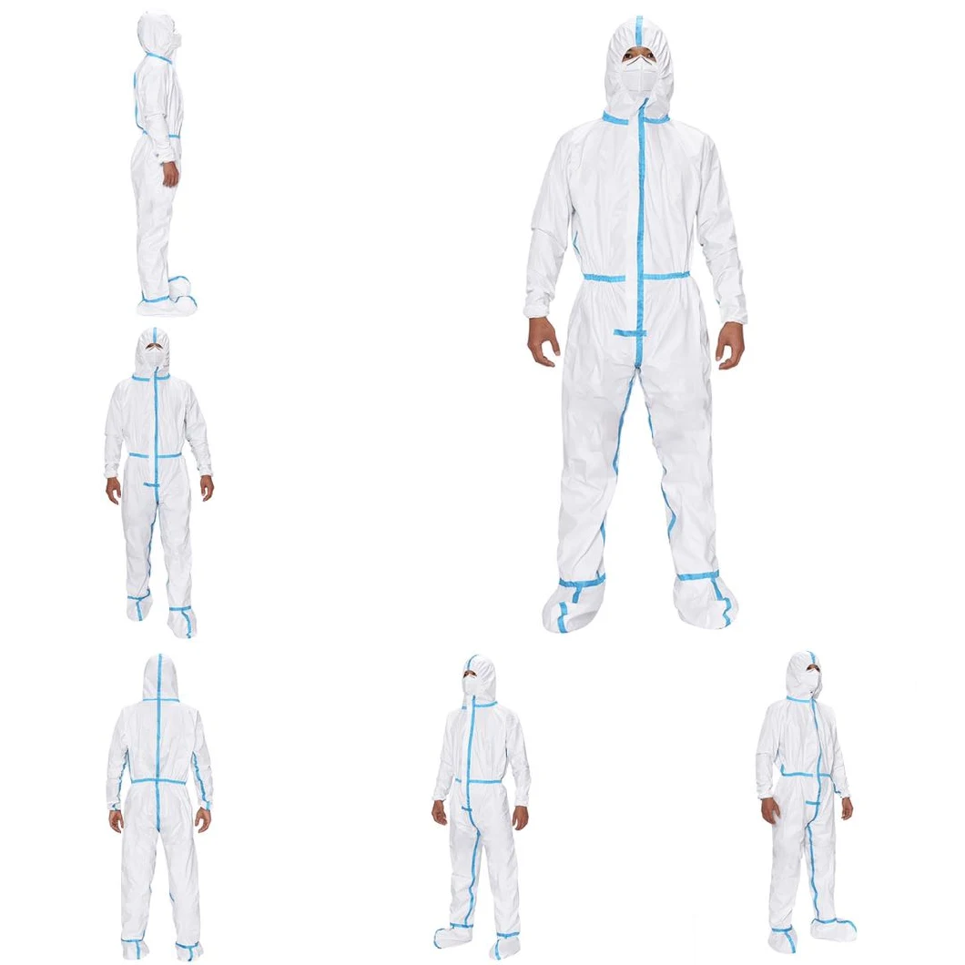 En14126 Non-Woven Full Sealed Coverall Disposable Isolation Gowns Protection Suits with Shoe Covers