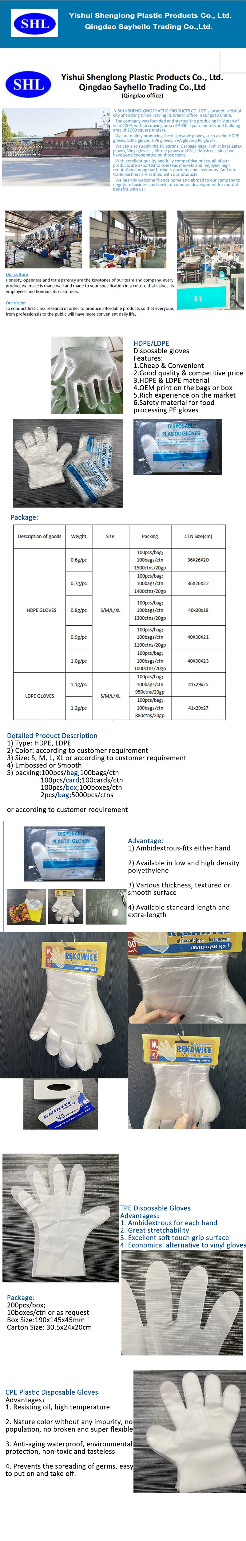 Clear Plastic Restaurant Hygiene PE CPE Plastic Disposable Gloves