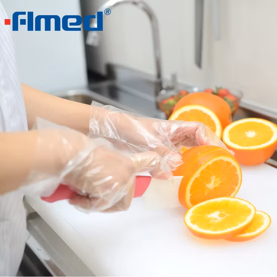 Gants de main en plastique PE jetables transparents de ménage de cuisine de processus de service alimentaire
